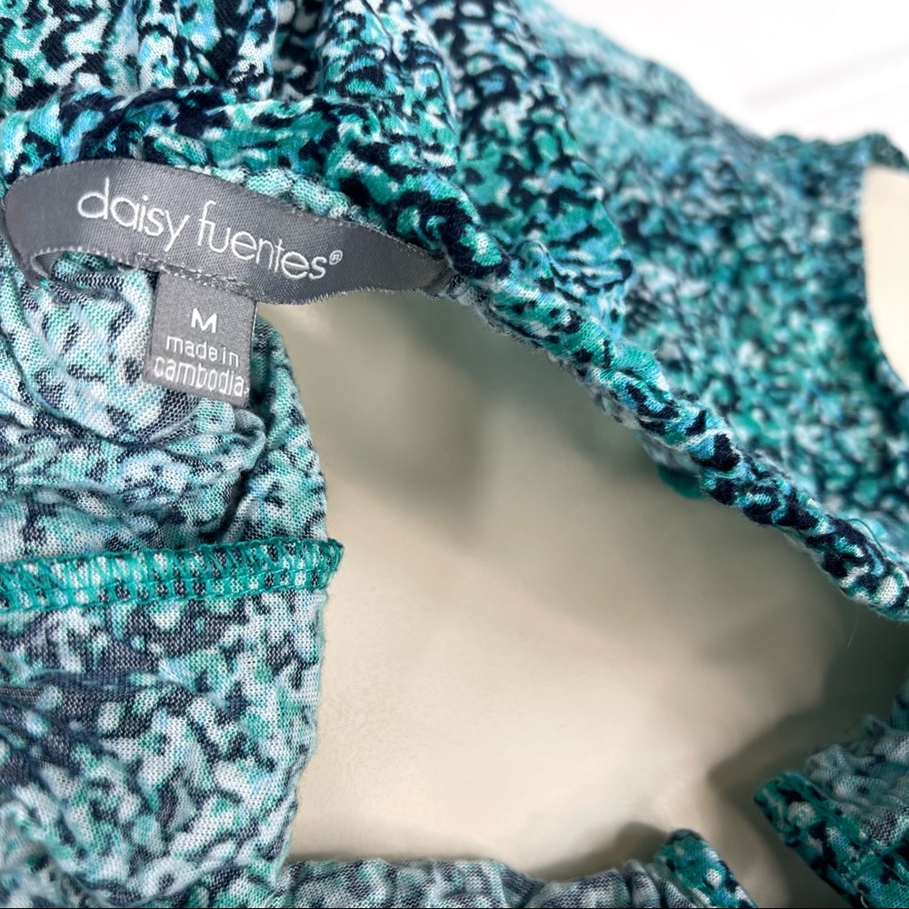 DAISY FUENTES top keyhole front blouse sleeveless blue green speckled top M - Picture 9 of 9